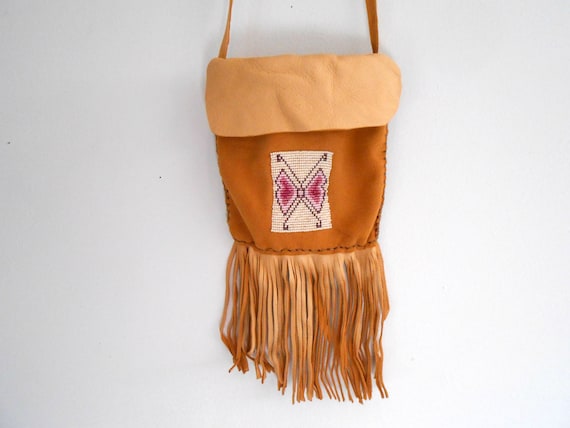 Leather Fringe Crossbody Bag, Small Purse with Handbeaded Butterfly ...