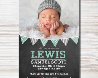 Chalkboard & Bunting Birth Announcement - Printable