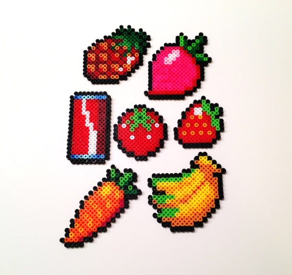 Items Similar To Pixels: Bananas Foods Set (perler Bead Art) 7pcs. On Etsy