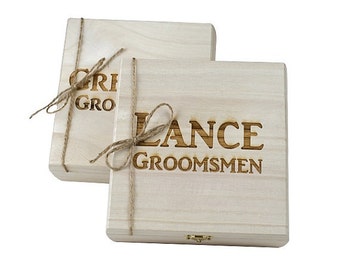 Groomsmen Gift - 6 Rustic Cigar Boxes With Laser Engraved Names-FREE Shipping- Personalized & Stained - FREE SHIPPING - Felt Lined Bottom