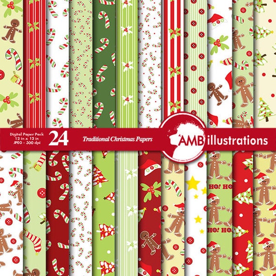 Traditional Christmas digital paper, Holiday Backgrounds, Scrapbooking, commercial use, digital clipart, instant download, AMB-427 Il_570xn