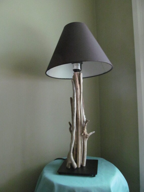 18" Driftwood Table Lamp with Black Base and Unique Detail Pieces