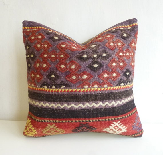 Red Kilim Pillow cover with Ethnic Stripes Modern by SophiesBazaar