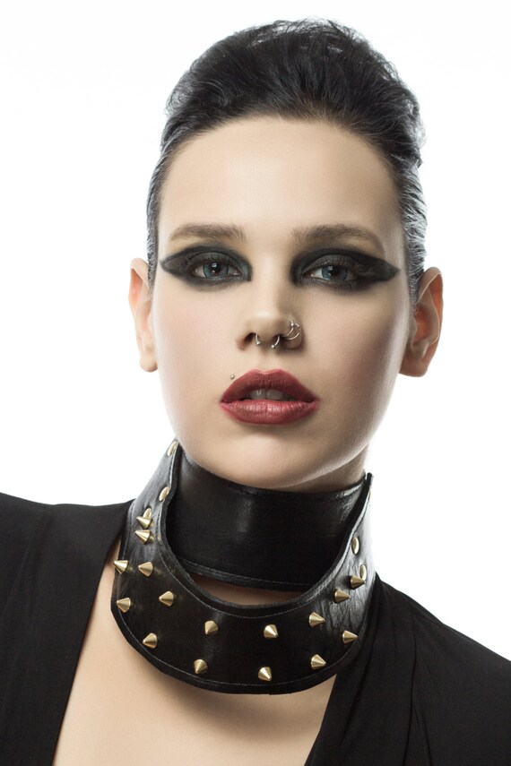 Leather spiked collar punk rock collar BDSM day collar