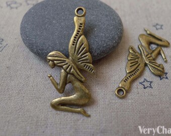 10 pcs of Antique Bronze Huge Fairy Pendants Charms 16x35mm A7468
