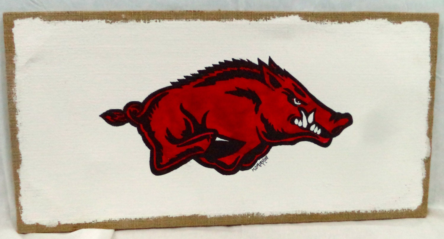 Licensed Original Arkansas Razorback Painting On Burlap 12 X