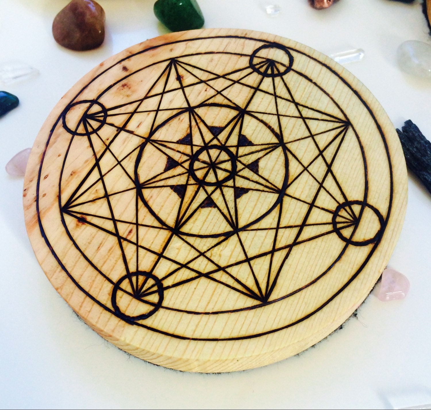 Hand Burned Star Sacred Geometry Pattern Crystal by WaifCreations