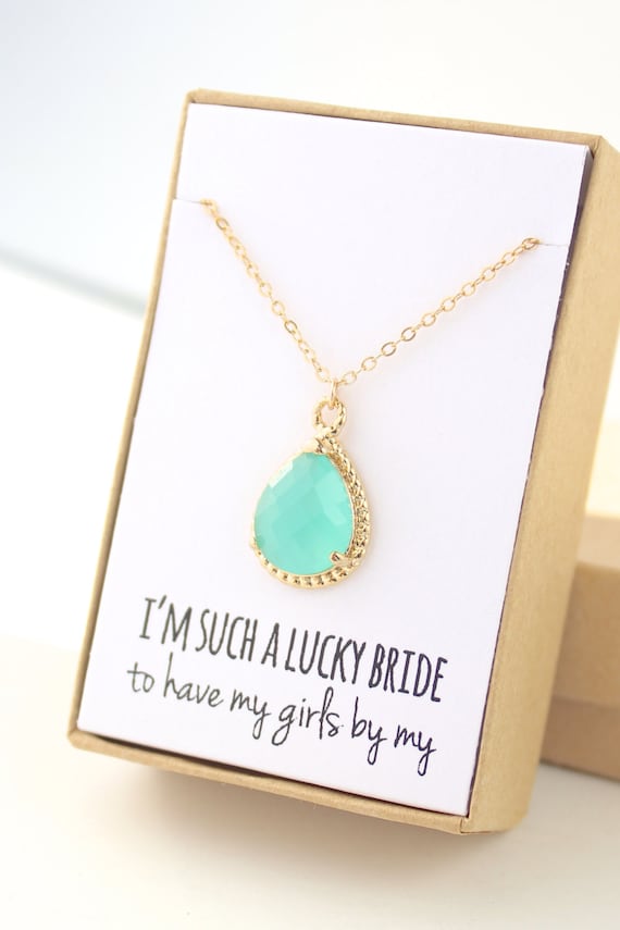 mint green gold rope rim necklace 