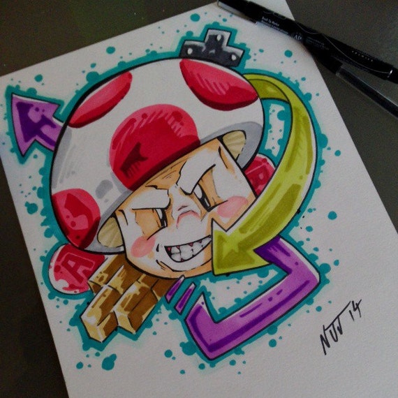 Items similar to TOAD Super mario Bros Graffiti Illustration artwork ...