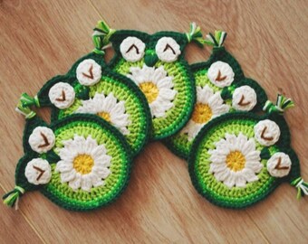Crochet daisy owl coaster, Crochet Owl Coasters, crochet owl Appliques, crochet appliques. crochet owl pattern, PDF PATTERN