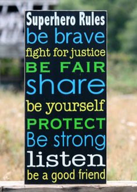 Items similar to Superhero Rules, Hand Painted Sign, Little Boys Room
