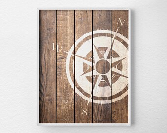 Nautical Compass, Compass Print, Nautical Decor, Rustic Nautical Print, Beach Decor, Nautical Compass Art Print, Beach Art, 0286