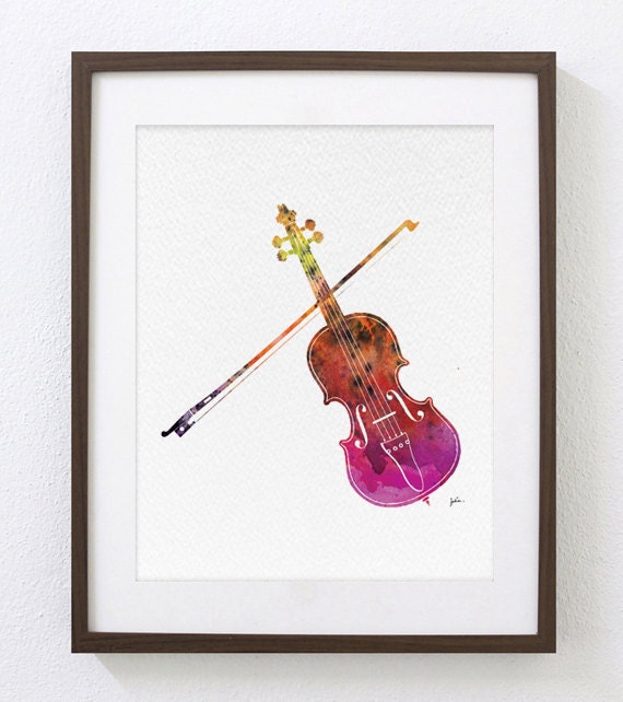 Red Violin Art Watercolor Painting 8x10 Archival Print