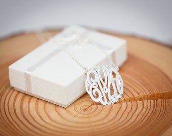 925 Sterling Silver Personalized Monogram Necklace Classic - 100% Handmade in USA