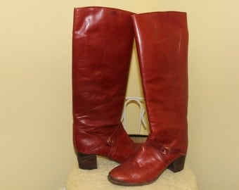 SALE! 1970s 80s Size 8B Brown Burnt Orange Leather Western Cowgirl Rider Arnold Churgin Boots