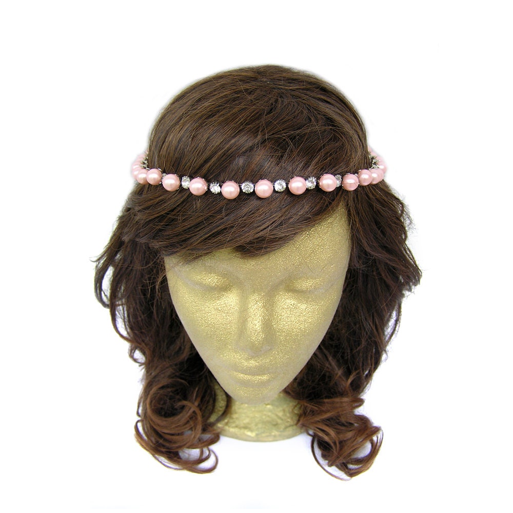 Flower Girl Rhinestone Headpiece Pearl Tiara Pink Pearl