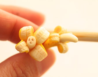 Banana Earrings, Bitten and Whole Peeled Banana, Miniature Food, Fimo Polymer Clay, Food Jewelry, Stocking Stuffers, Minions Lovers