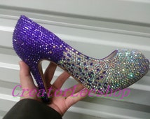 bling Bling Wedding Shoes Purple To AB color Crystal Sparkle rainbow ...