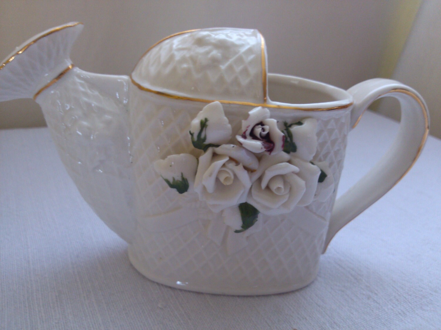 Porcelain Watering Can Vintage Flower Ceramic Vase by 2Crafty4You