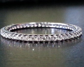 18K White Gold Diamond Eternity Band Thin Anniversary Wedding Birthday Love