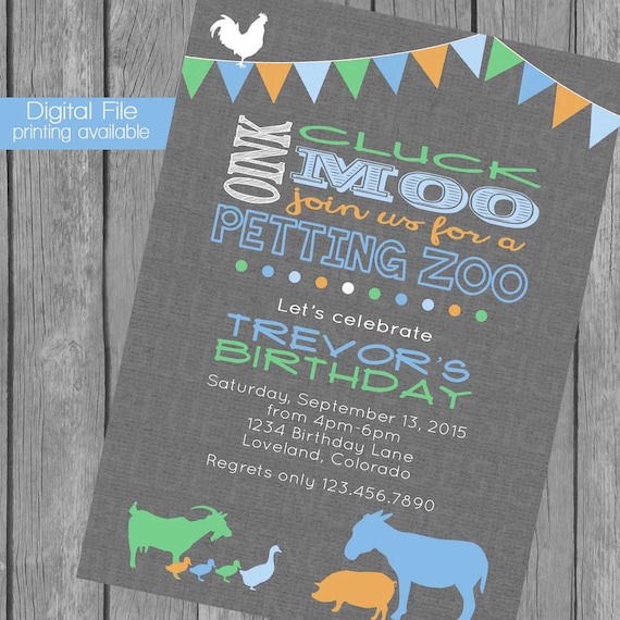 Petting Zoo birthday party invitation bunting banner farm