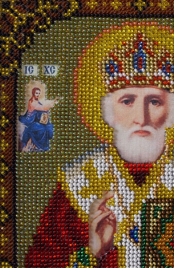 Nicolas The Miracle-Worker orthodox <b>Christian bead</b> embroidered icon. ◅. ▻ - il_570xN.680659881_hmsj