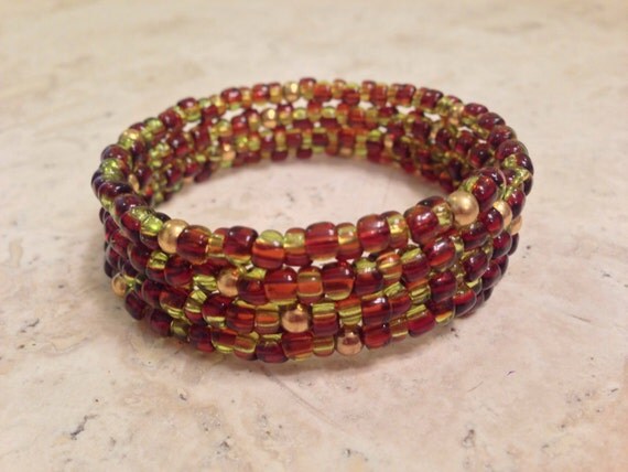 Memory Bracelet Brown Green & Gold by PastNPresentsByAlana on Etsy