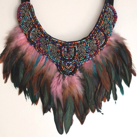 Items similar to Feather Beaded Collar on Etsy