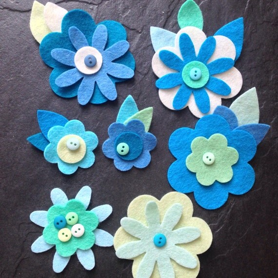 Pre Cut Felt Flowers Blue Die Cut Felt Shapes For DIY by OhMyFelt