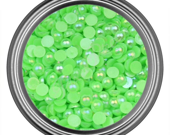 AB Green Half Pearl Gems Flat Back Face Art Nail Art Scrapbook Phone Decoration Cabochon 2mm 3mm 4mm 5mm 6mm 8MM