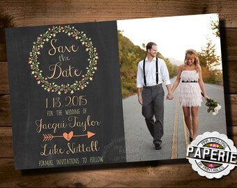 Chalkboard Style Save-the-Date- Printable, Floral Invite, Shabby Chic, Casual Wedding Invite // Pink Frosting Paperie