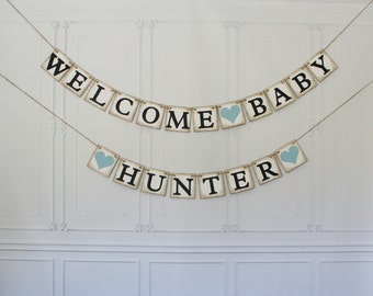 Baby Shower Banner, Welcome Baby Banner Rustic Vintage Shabby Chic Sign