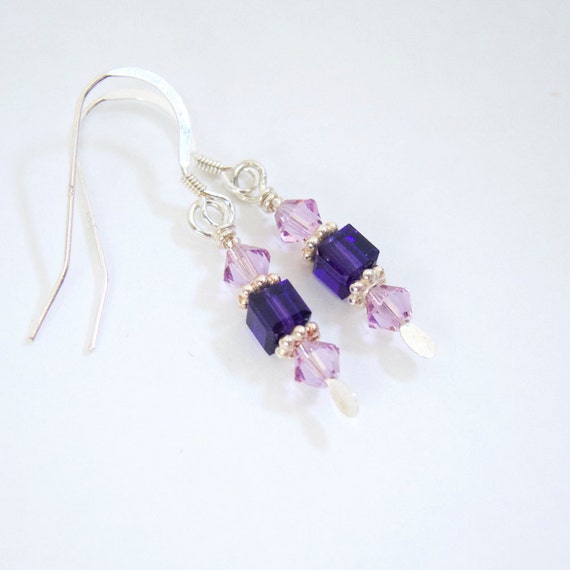 Items similar to Purple crystal sterling silver purple earring dark ...