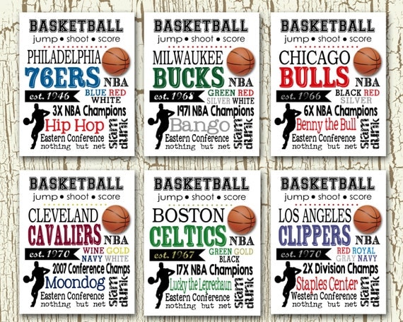 NBA Basketball Team Prints All 30 NBA Teams by KikikinsDesigns