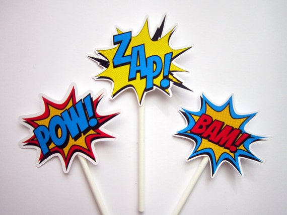 Superhero Cupcake Toppers - Superhero Bursts Cupcake Toppers, Superhero ...