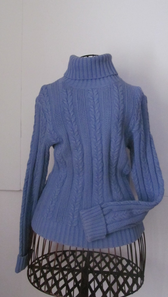 Periwinkle Turtleneck Sweater Cable Knit by ReVintageBoutique