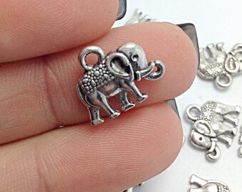 10 Elephant Charms, Animal Charms, Silver Elephant Charms, Zoo Charms (1-1134)