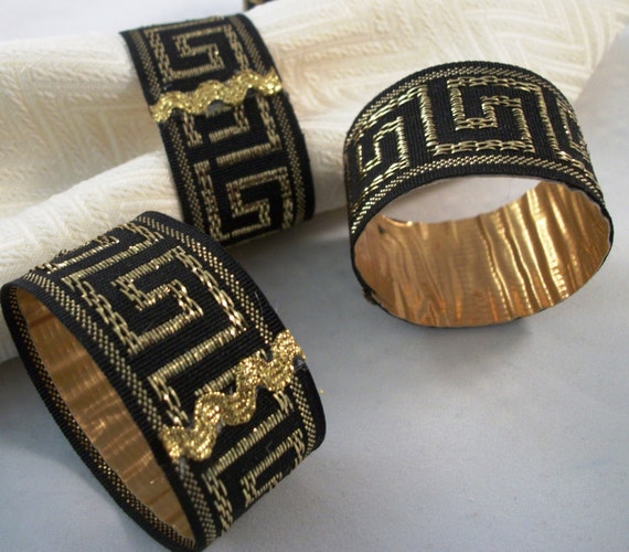 Classic Greek key ribbon napkin rings