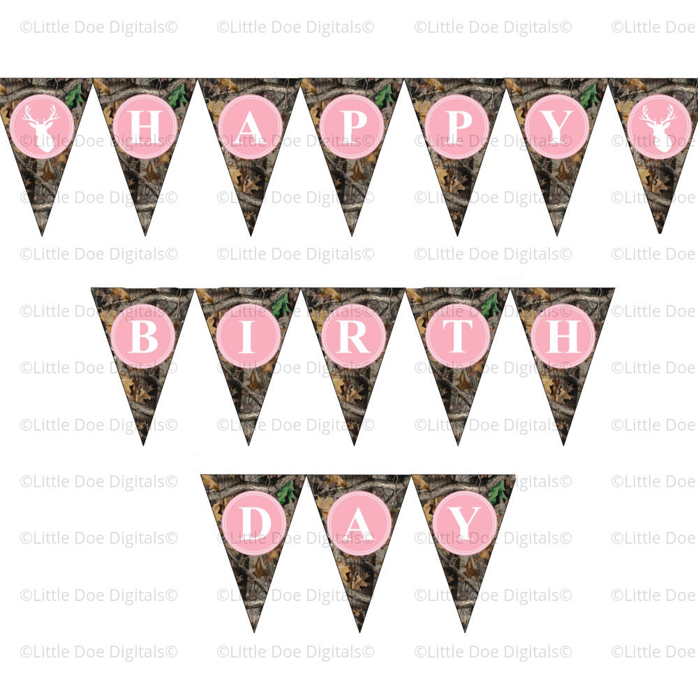 Instant Download Printable DIY Happy Birthday Pink Camo