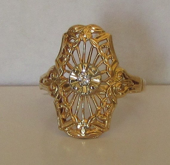 Estate 14k Yellow Gold Filigree Ring With Tiny By Ringtique