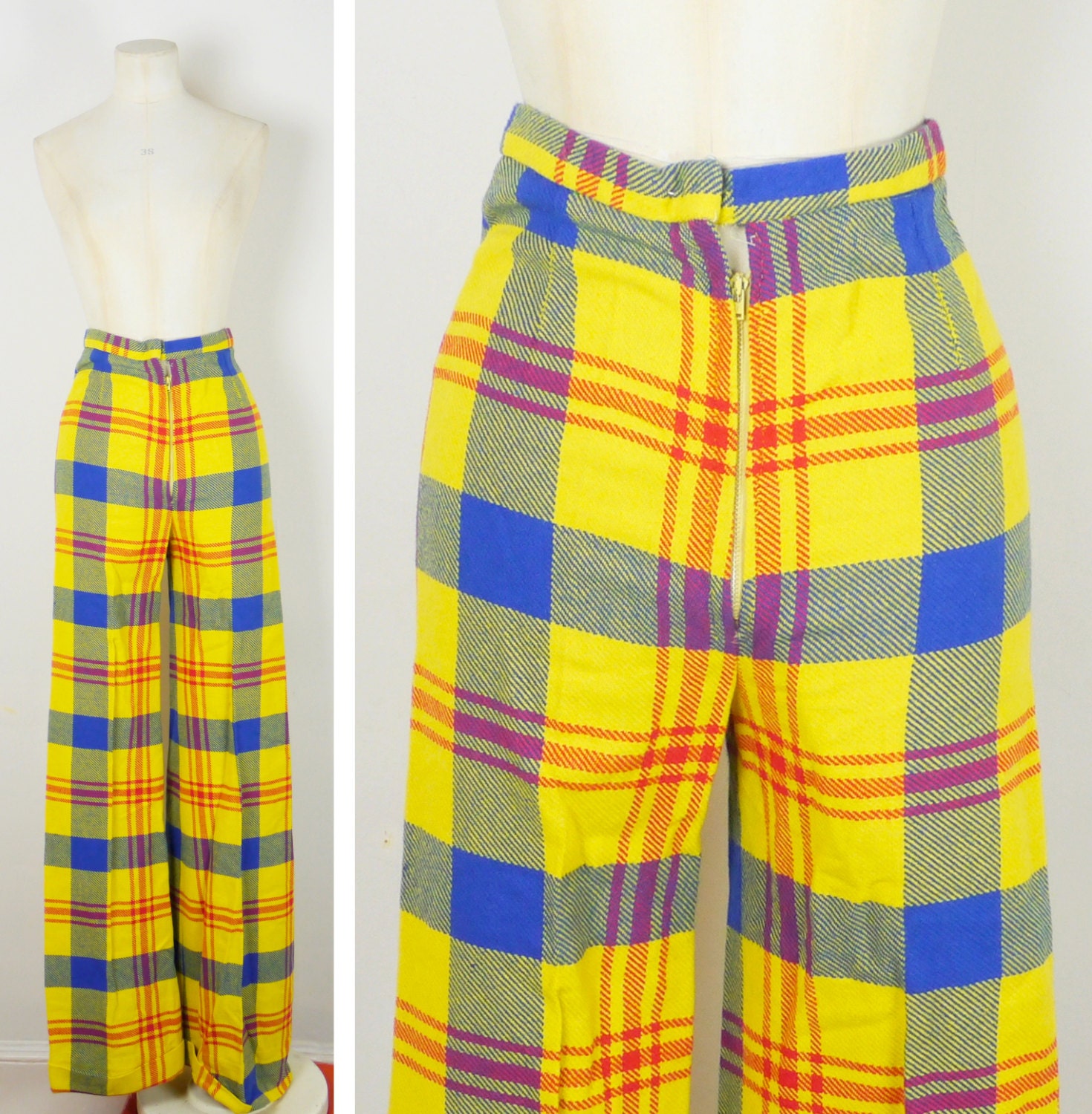 yellow tartan jeans