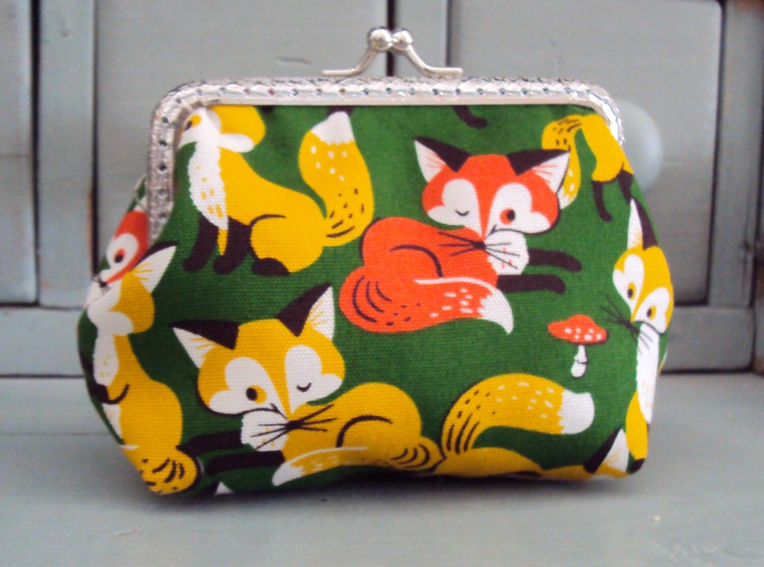 Fox purse fox kiss lock purse fox fabric purse