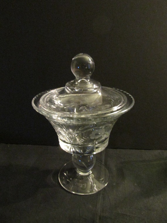 Paden City glass compote etched floral glass by FredsDiscoveries