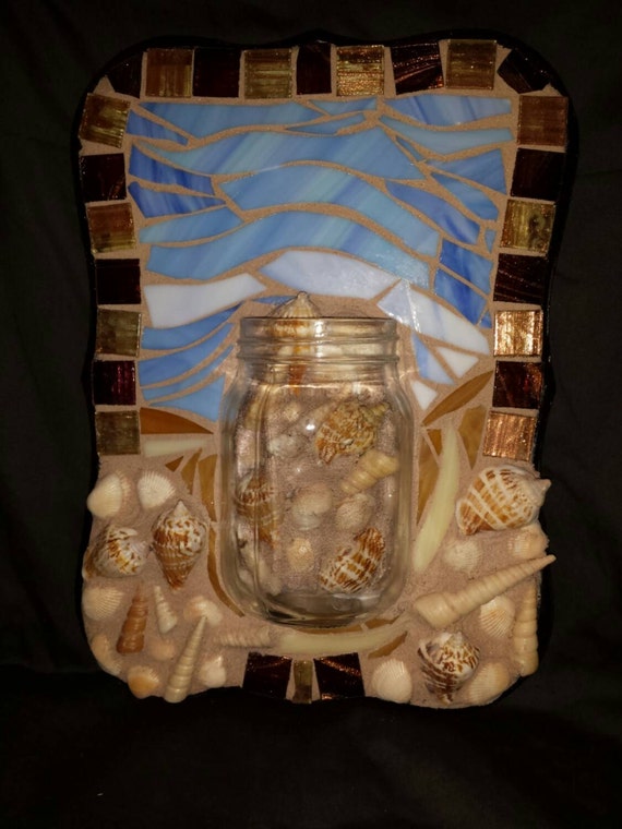 Mason jar mosaic Seashell Collection by AbsolutelyRocks on Etsy