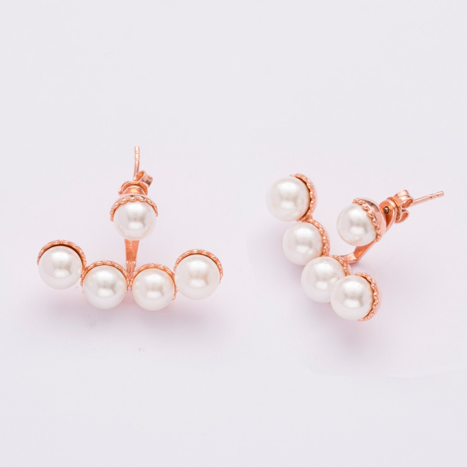 Pearl Front and Back Post Silver Earring Ear Cuff by ETHEIA