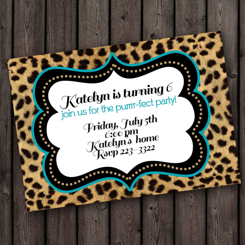 cheetah birthday invitation Cheetah print invitation custom