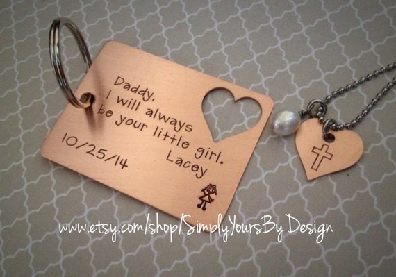 Copper Keychain and Matching Necklace Set - Father of the Bride Gift - Mother of the Bride Gift - Personalized Gift for Her