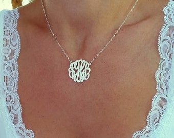 Small Monogram Necklace, 1 Inch, Sterling Silver, Monogrammed Gifts, Personalized gift, Christmas Gift