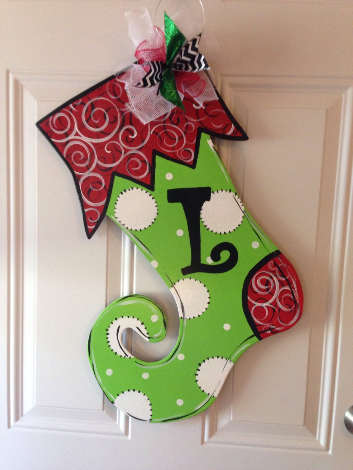 Stocking door hanger,Christmas door hanger,Christmas door decor,wooden door hanger,elf stocking,christmas wreath, Cyber monday