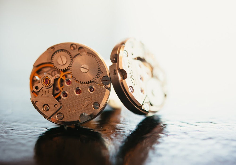 Silver Round Steampunk Clockwork Watch Multipurpose Cuff Links(a pair)